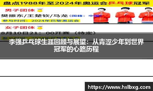 李强乒乓球生涯回顾与展望：从青涩少年到世界冠军的心路历程